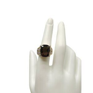 Uncas Brown Citrine Clear Rhinestone Cocktail Ring Gold Plated  Size 7 Vintage